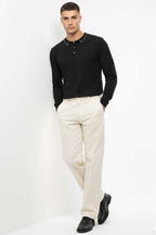 Polo Yaka Düğmeli Sweatshirt Siyah