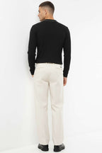 Polo Yaka Düğmeli Sweatshirt Siyah