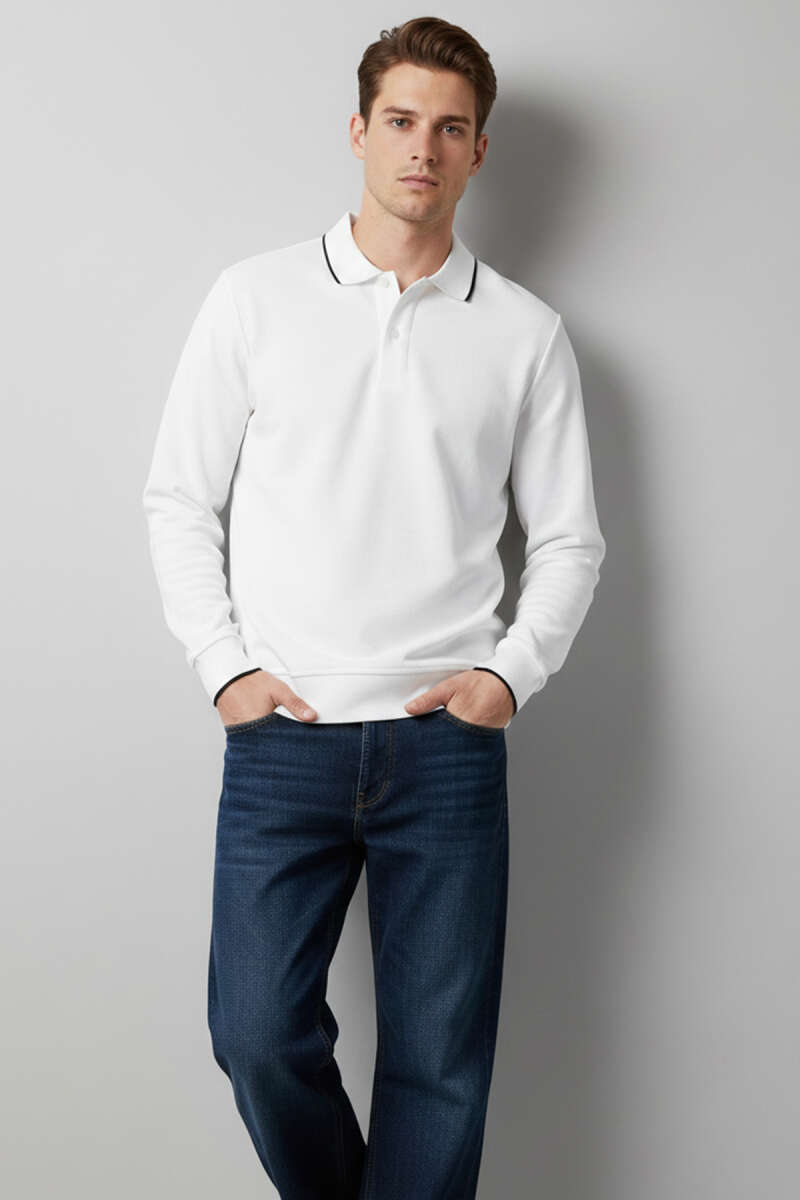 Polo Yaka Düğmeli Uzun Kol Sweatshirt