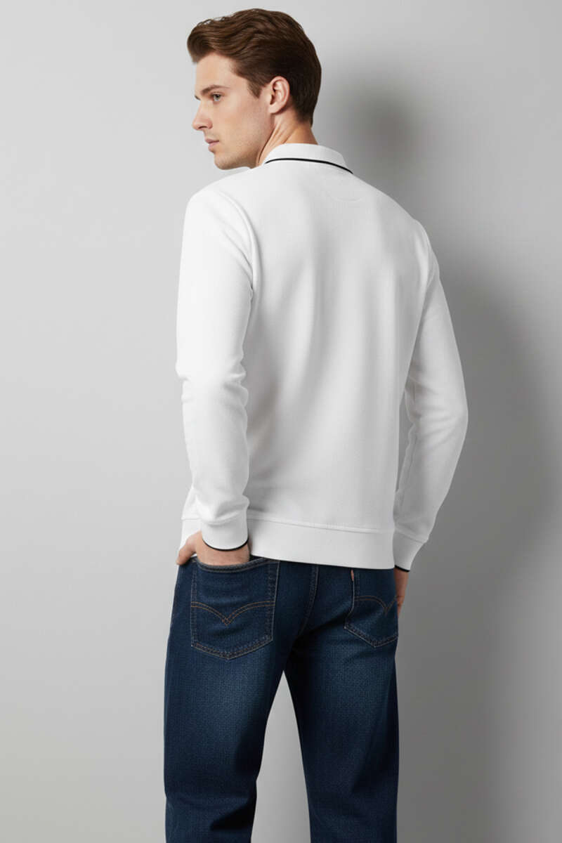 Polo Yaka Düğmeli Uzun Kol Sweatshirt