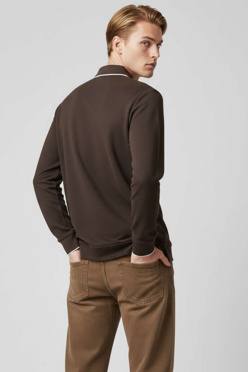 Polo Yaka Düğmeli Uzun Kol Sweatshirt