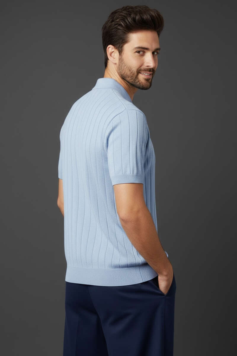 Polo Yaka Fermuar Detaylı Merserize T-shirt
