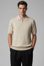 Polo Yaka Fermuar Detaylı Merserize T-shirt