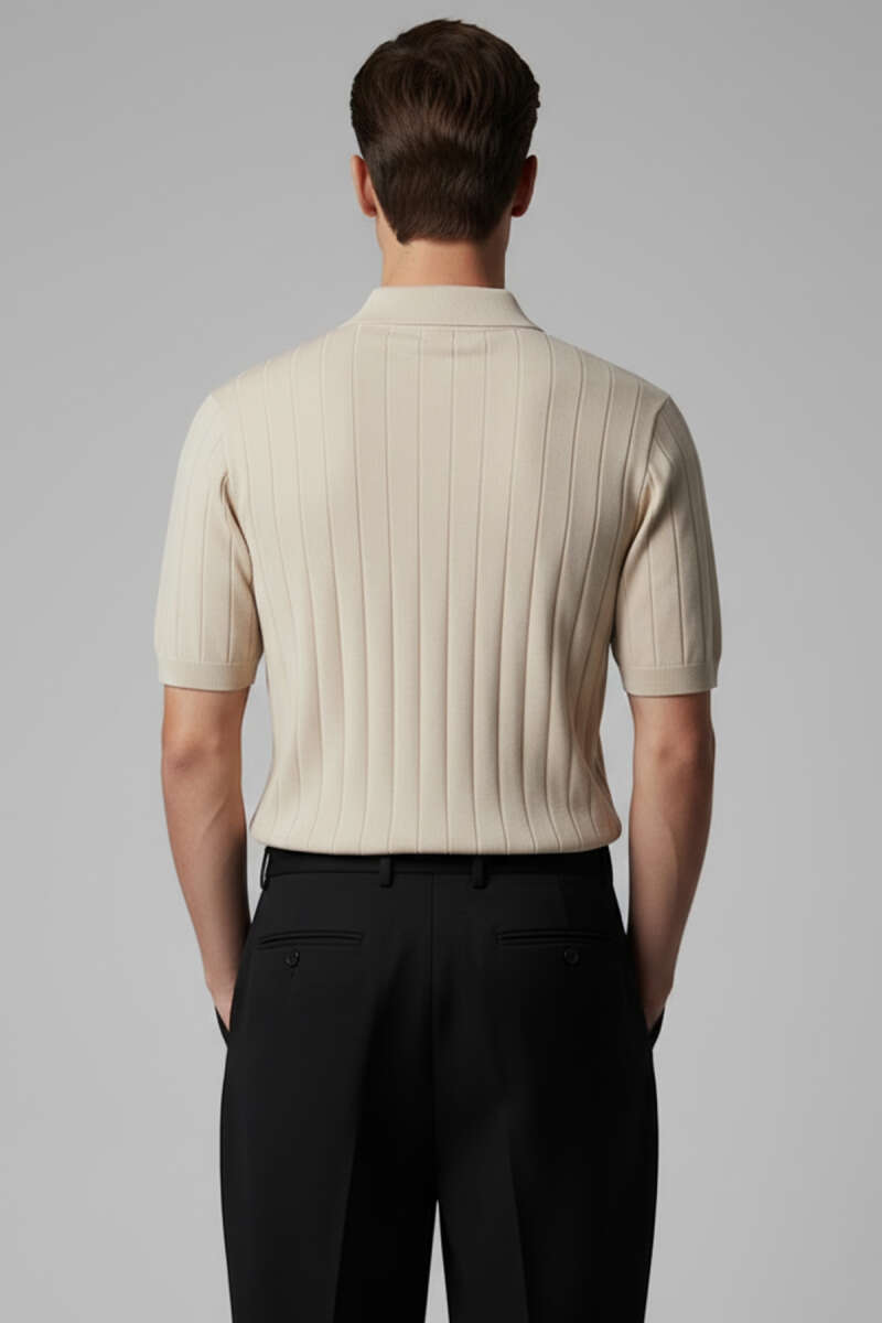 Polo Yaka Fermuar Detaylı Merserize T-shirt