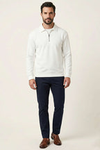 Polo Yaka Fermuarlı Basic Erkek Sweatshirt