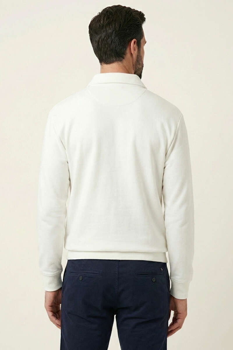 Polo Yaka Fermuarlı Basic Erkek Sweatshirt