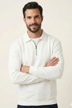 Polo Yaka Fermuarlı Basic Erkek Sweatshirt