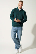 Polo Yaka Fermuarlı Basic Erkek Sweatshirt Nefti