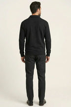 Polo Yaka Fermuarlı Basic Erkek Sweatshirt Siyah