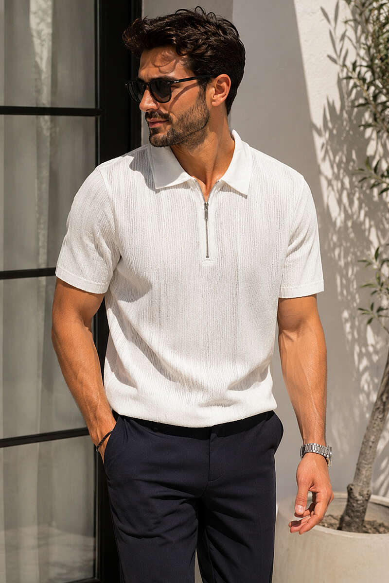 Polo Yaka Fermuarlı Basic Erkek T-shirt