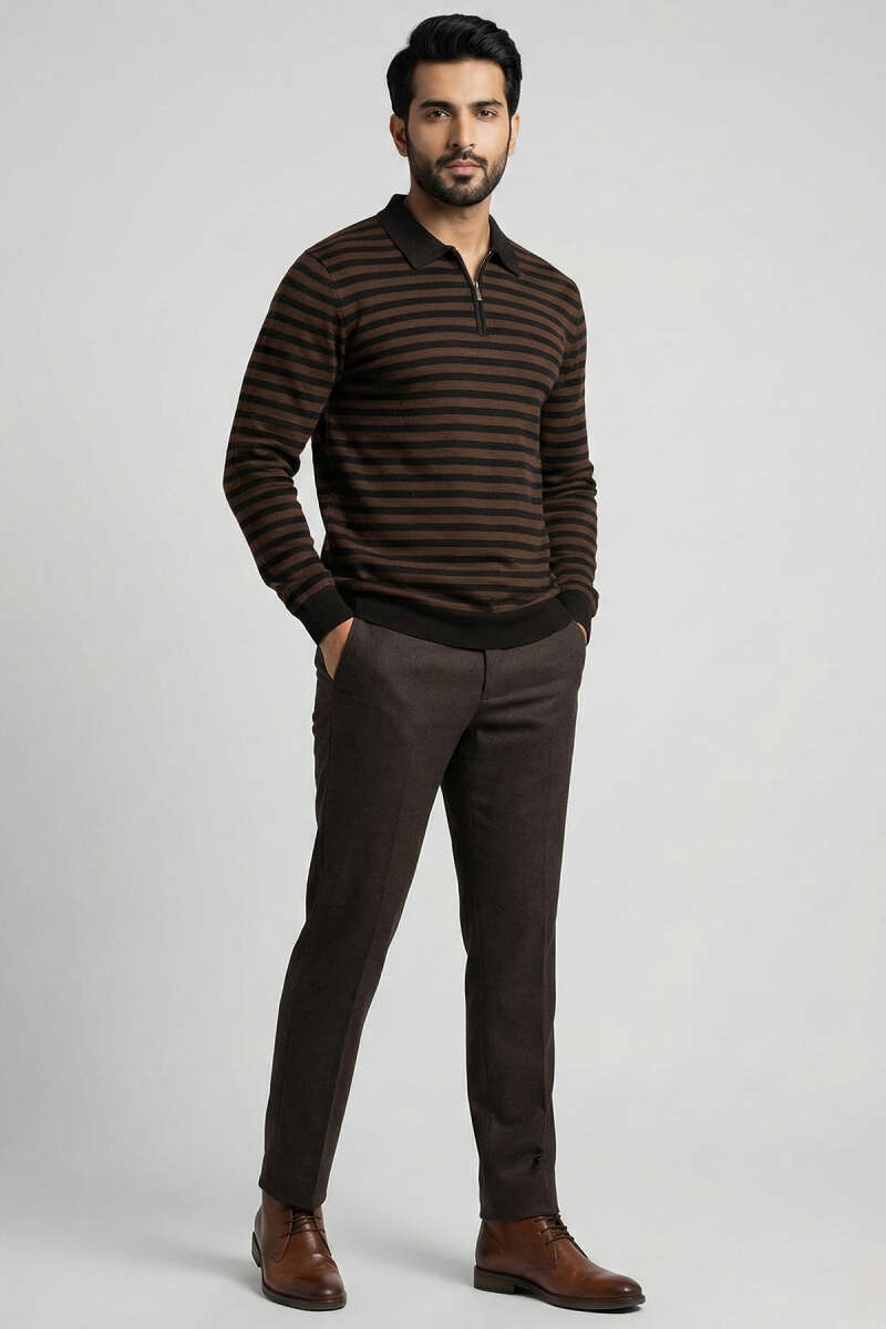 Polo Yaka Fermuarlı Erkek Sweatshirt