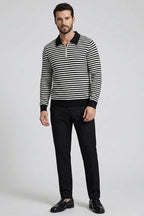 Polo Yaka Fermuarlı Erkek Sweatshirt Siyah
