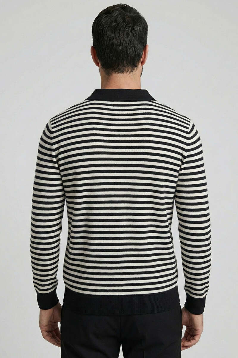 Polo Yaka Fermuarlı Erkek Sweatshirt Siyah