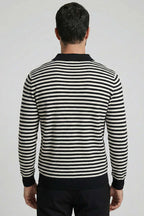 Polo Yaka Fermuarlı Erkek Sweatshirt Siyah