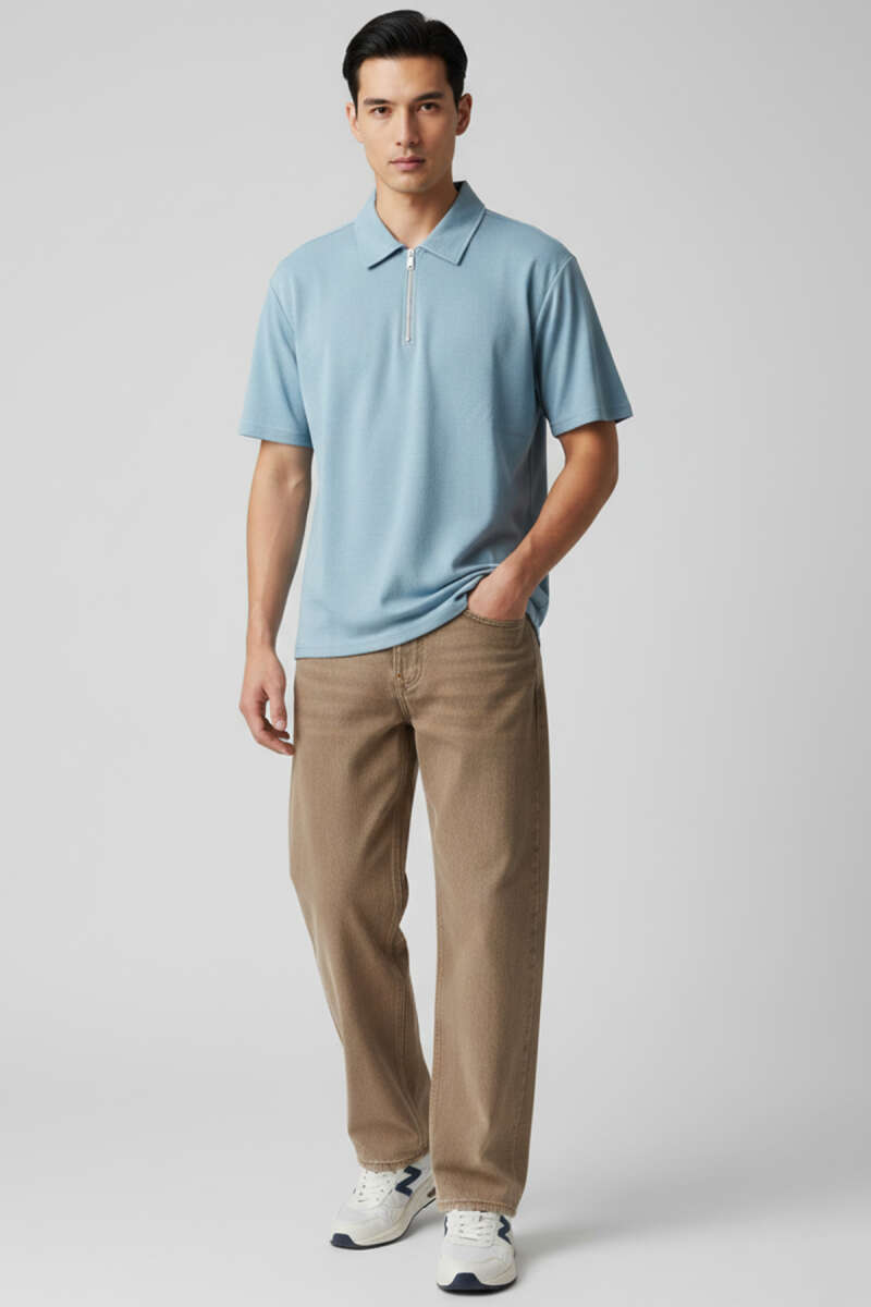 Polo Yaka Fermuarlı Erkek T-shirt