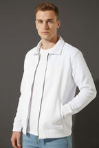 Polo Yaka Fermuarlı Jakarlı Erkek Sweatshirt