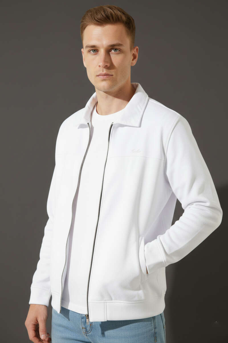 Polo Yaka Fermuarlı Jakarlı Erkek Sweatshirt