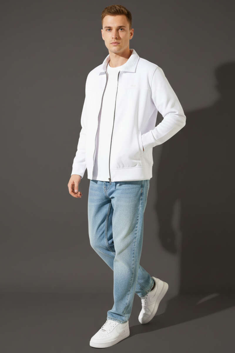 Polo Yaka Fermuarlı Jakarlı Erkek Sweatshirt