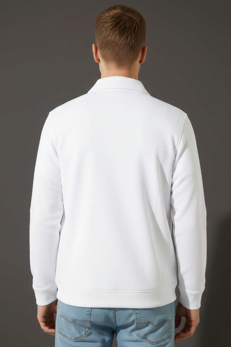 Polo Yaka Fermuarlı Jakarlı Erkek Sweatshirt