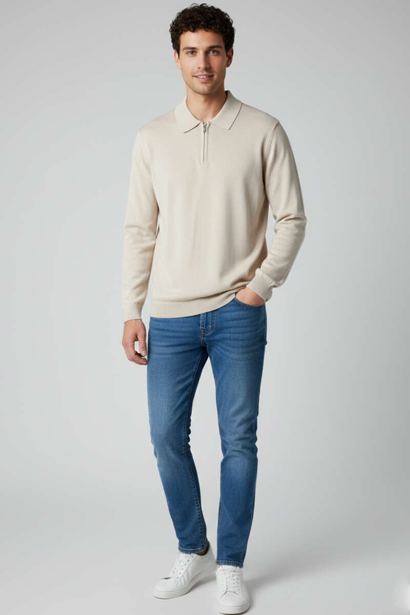 Polo Yaka Fermuarlı Merserize T-shirt