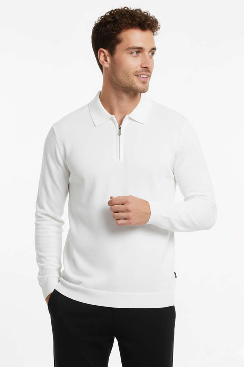 Polo Yaka Fermuarlı Merserize T-shirt