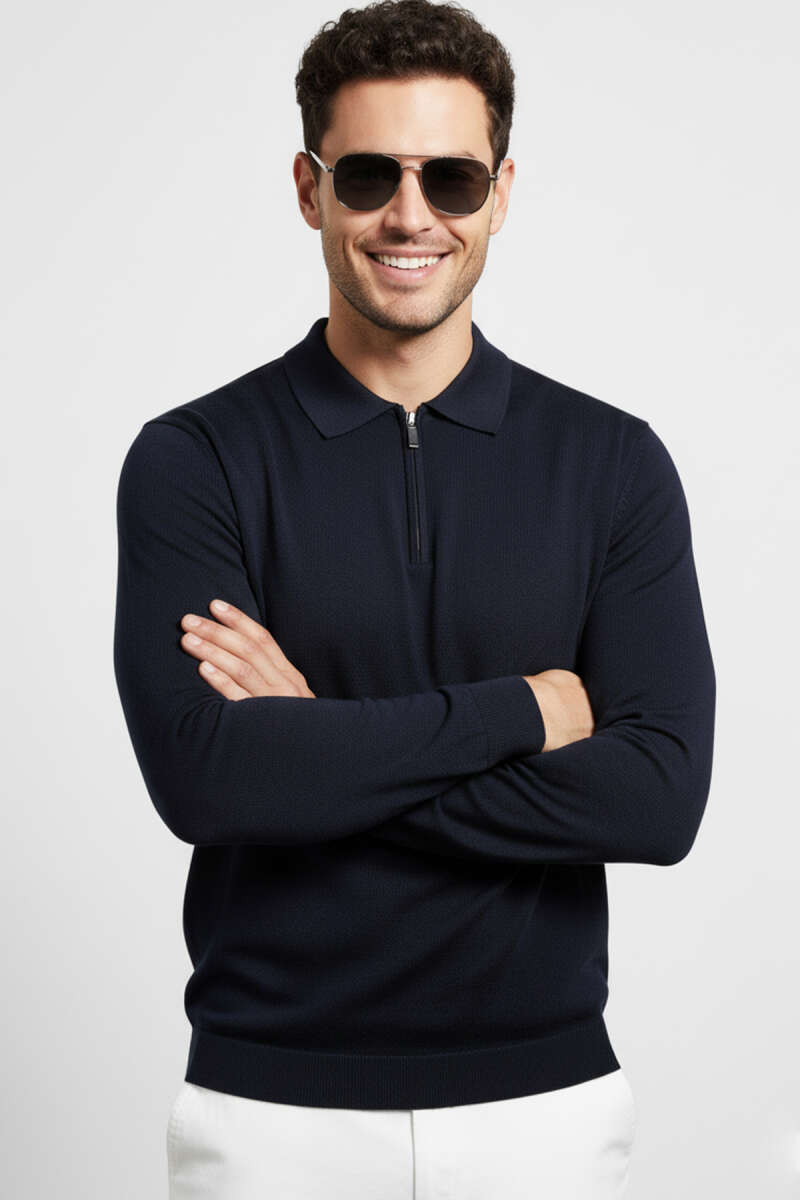 Polo Yaka Fermuarlı Merserize T-shirt