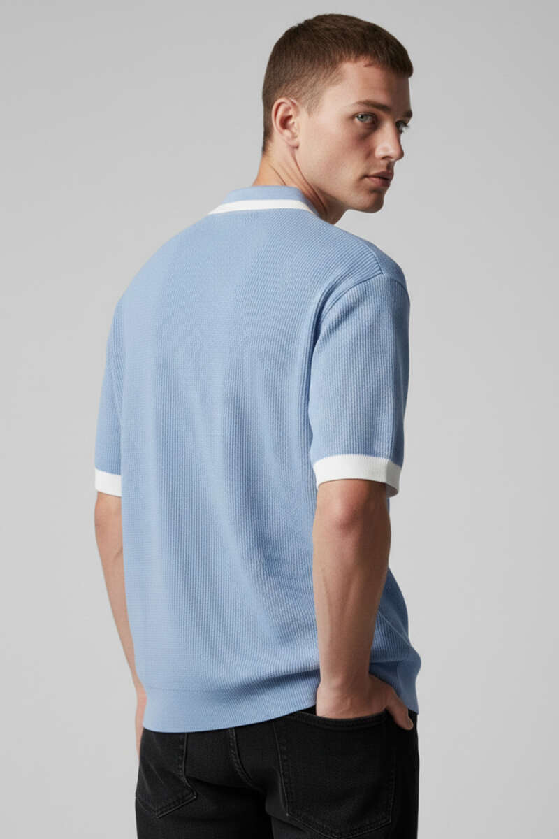 Polo Yaka Fermuarlı Merserize Triko T-shirt