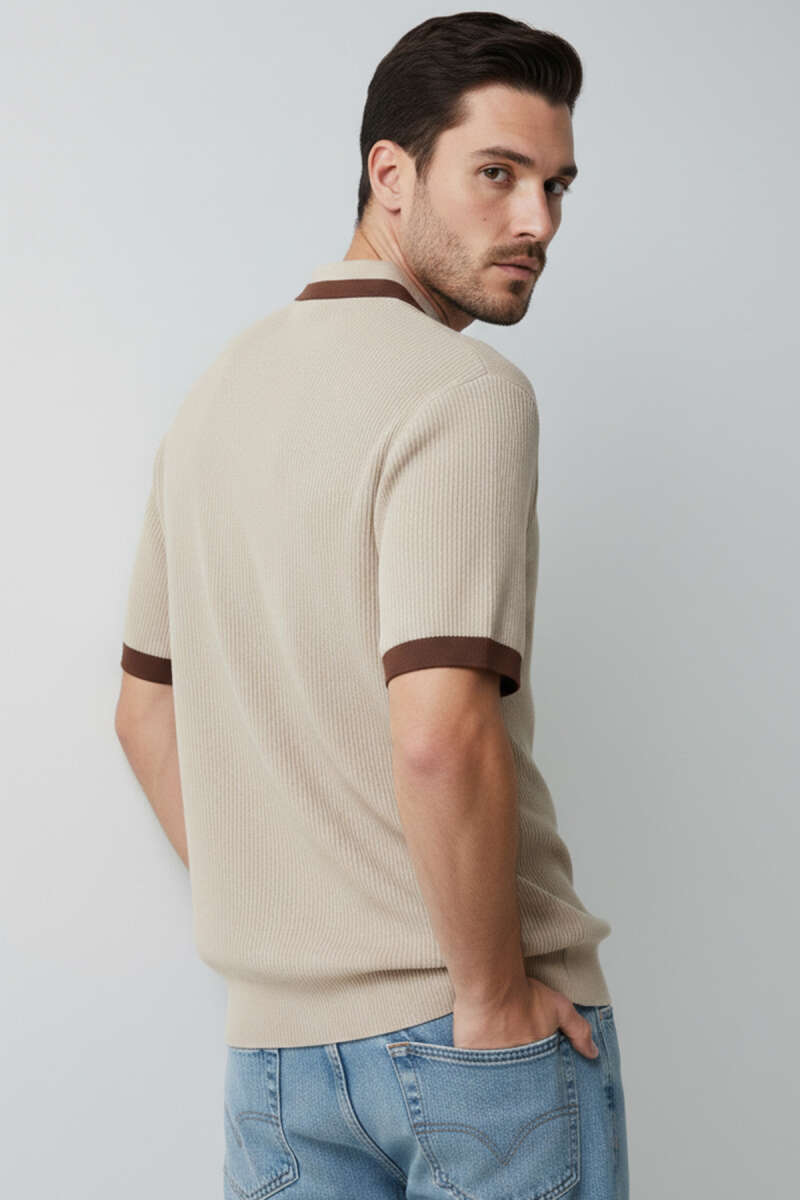 Polo Yaka Fermuarlı Merserize Triko T-shirt
