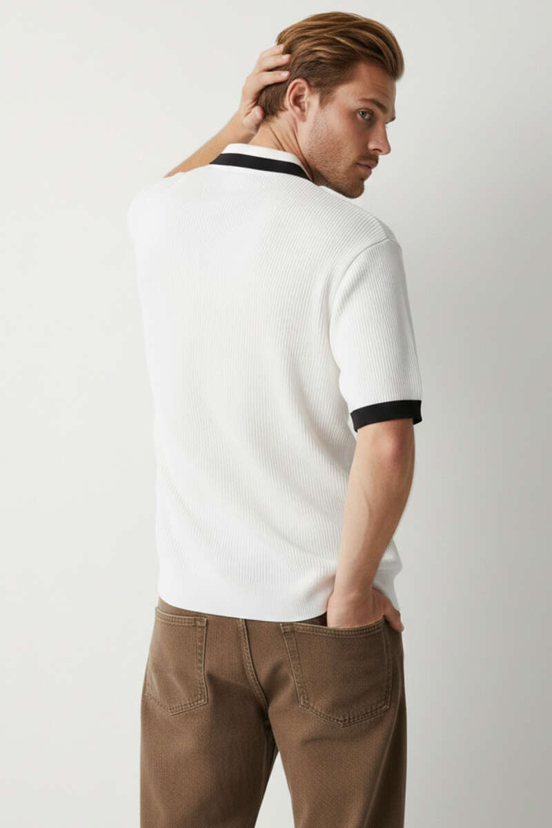 Polo Yaka Fermuarlı Merserize Triko T-shirt