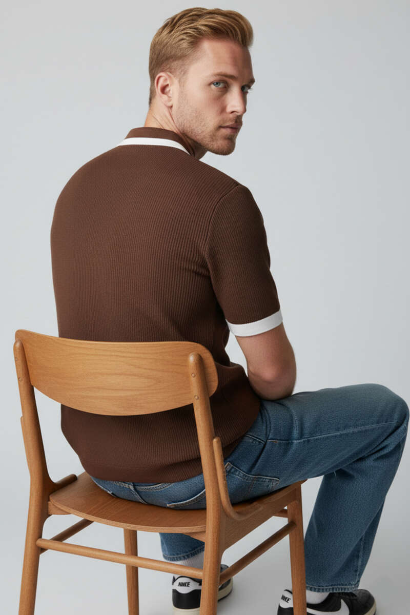 Polo Yaka Fermuarlı Merserize Triko T-shirt