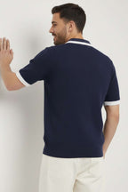 Polo Yaka Fermuarlı Merserize Triko T-shirt Lacivert