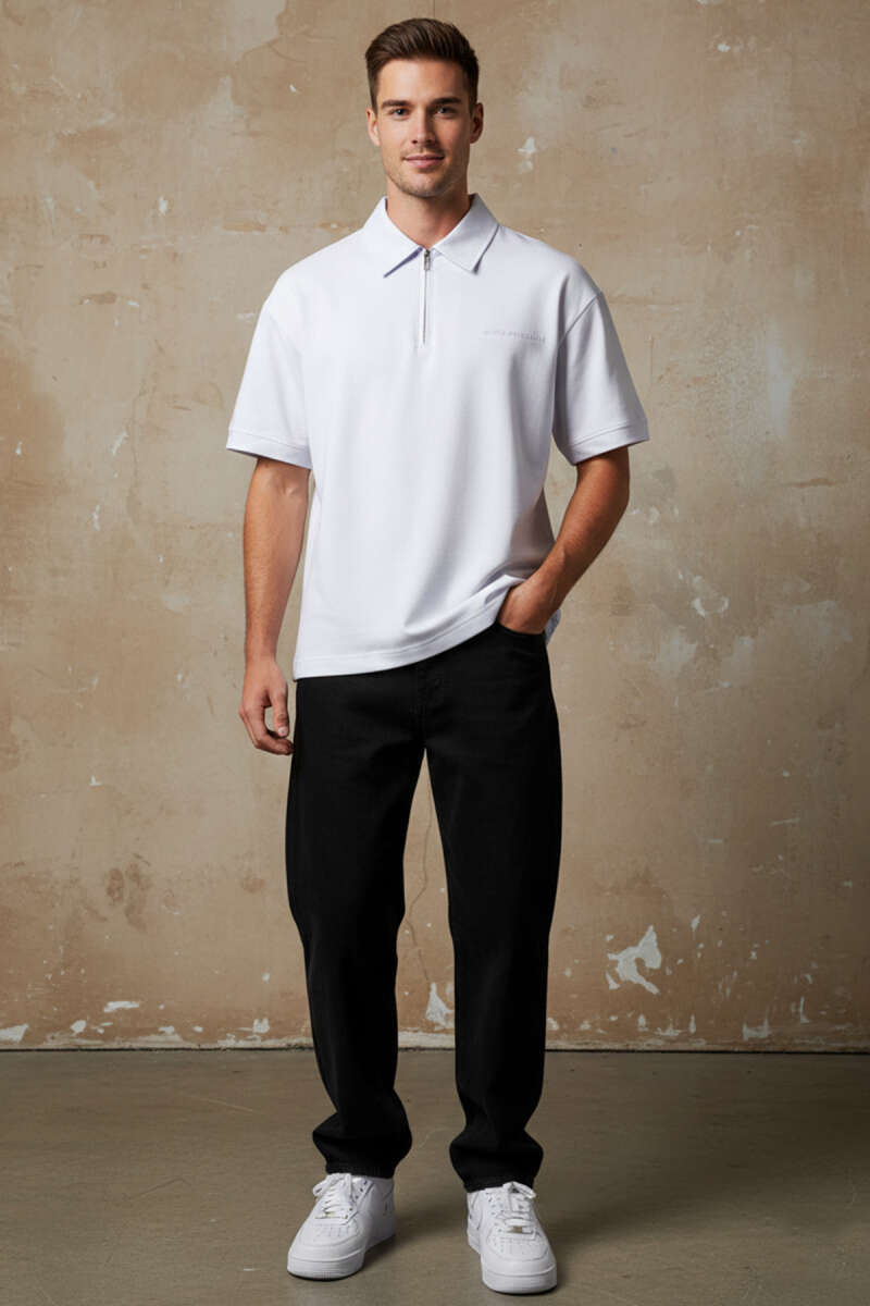 Polo Yaka Fermuarlı Oversize Erkek T-shirt