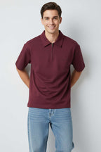 Polo Yaka Fermuarlı Oversize Erkek T-shirt
