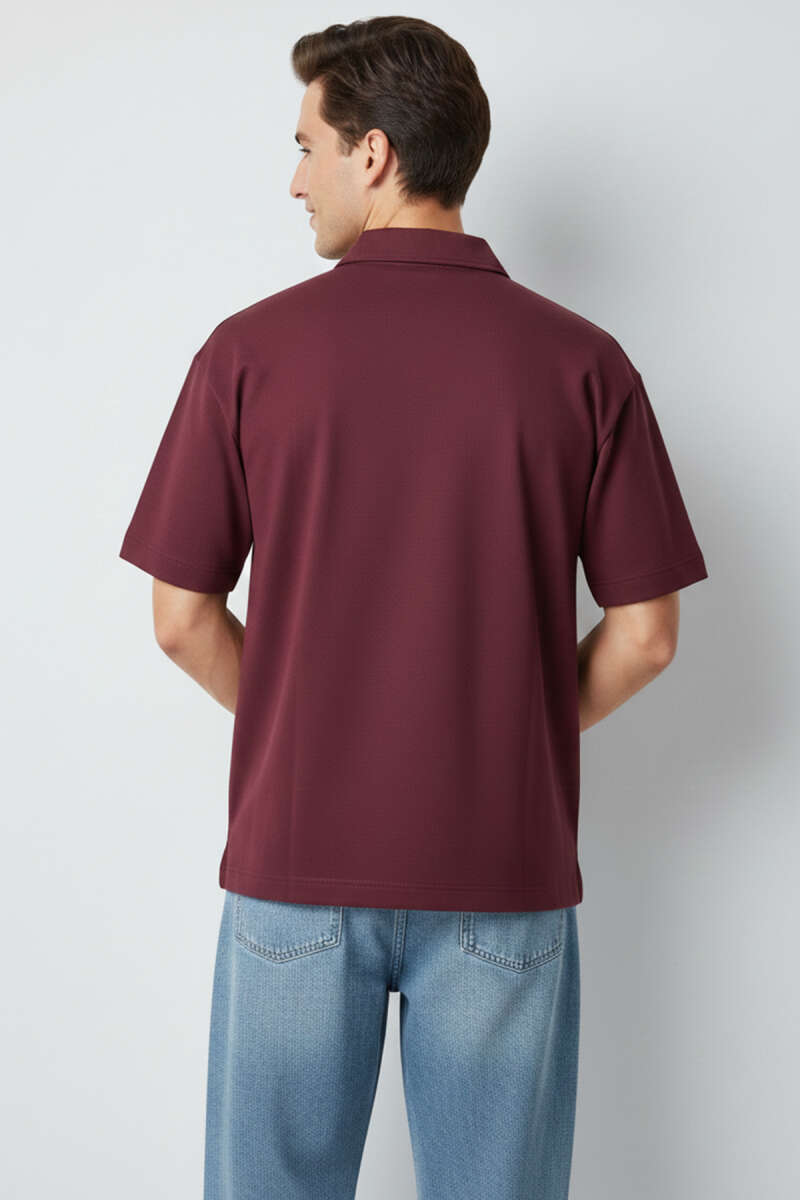 Polo Yaka Fermuarlı Oversize Erkek T-shirt