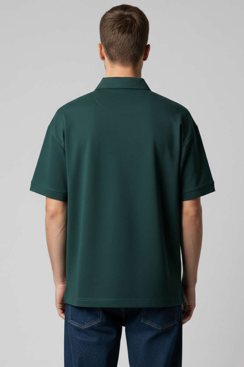Polo Yaka Fermuarlı Oversize Erkek T-shirt Nefti
