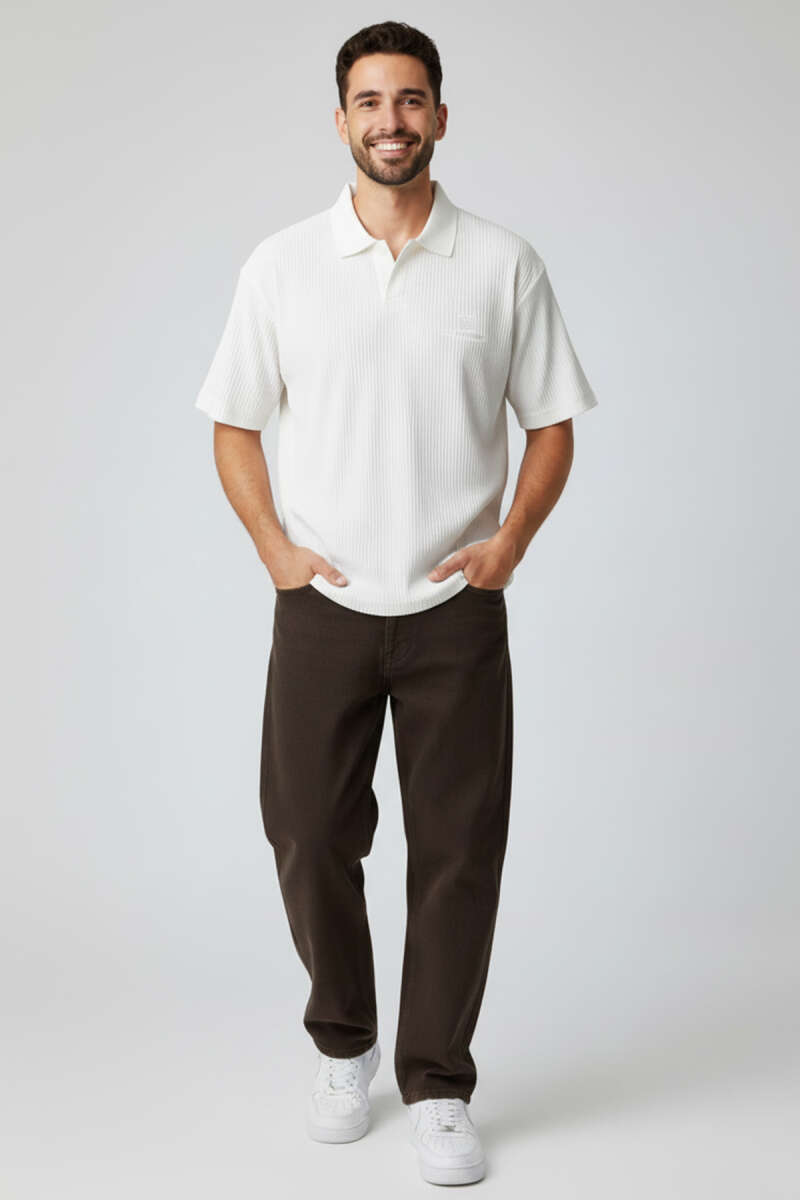 Polo Yaka Fitilli Oversize Erkek T-shirt