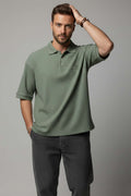 Polo Yaka Fitilli Oversize Erkek T-shirt Haki