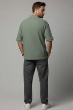 Polo Yaka Fitilli Oversize Erkek T-shirt Haki