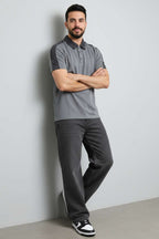 Polo Yaka Garnili Erkek T-shirt Gri
