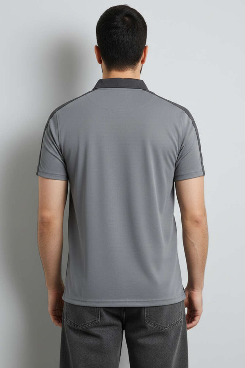 Polo Yaka Garnili Erkek T-shirt Gri