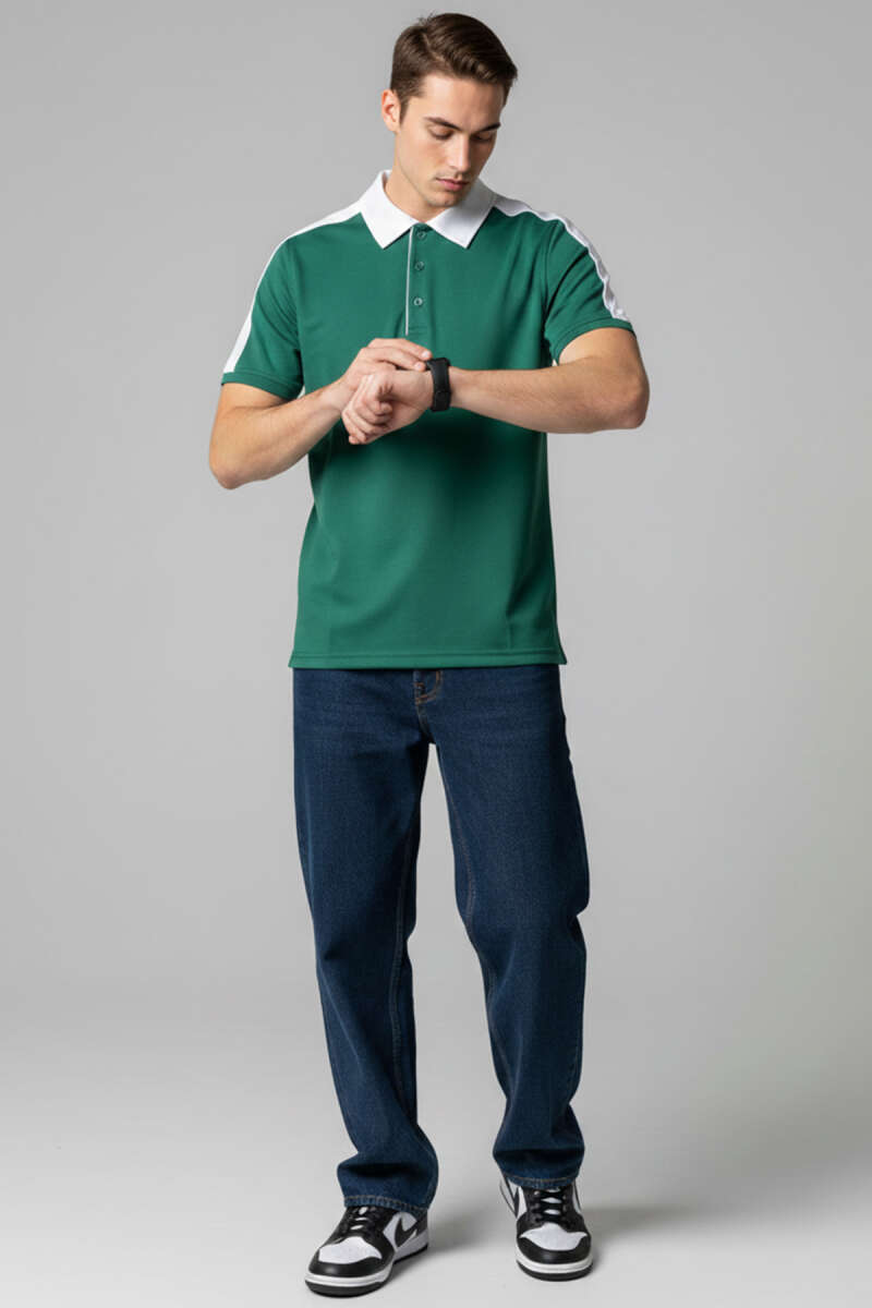 Polo Yaka Garnili Erkek T-shirt Nefti