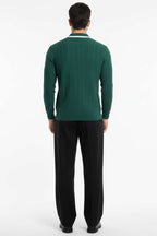 Polo Yaka Garnili Uzun Kollu Erkek Sweatshirt