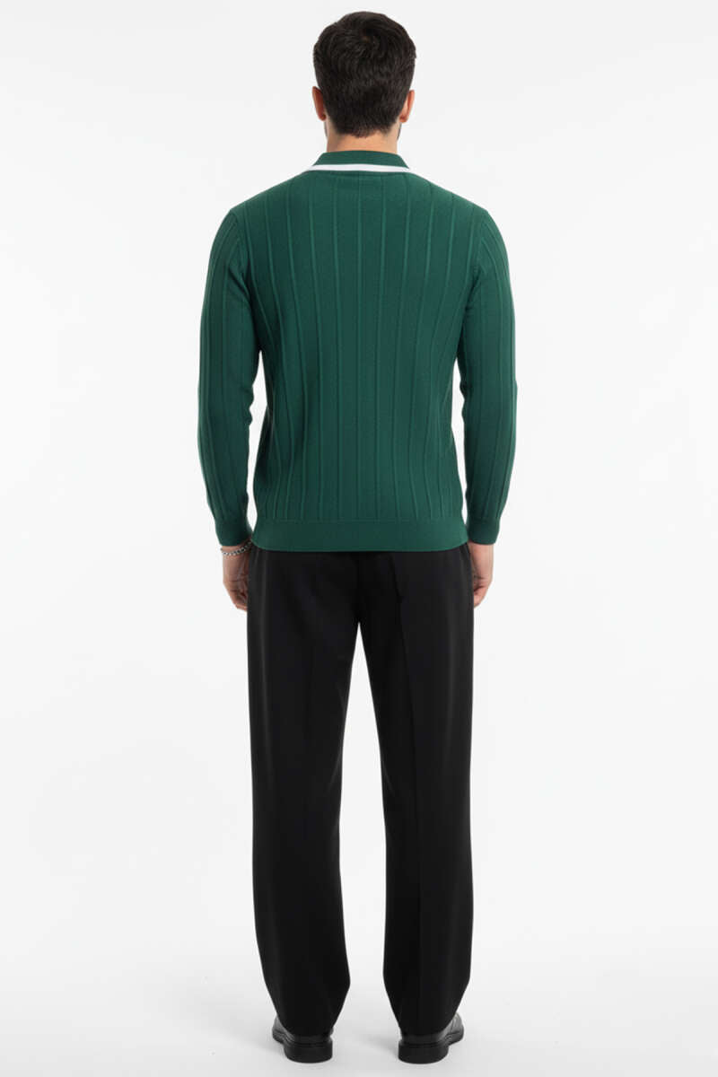 Polo Yaka Garnili Uzun Kollu Erkek Sweatshirt