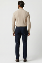 Polo Yaka Kabartma Çizgili Erkek Sweatshirt