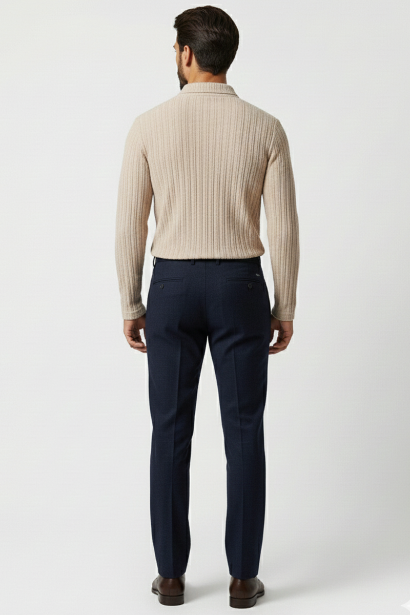 Polo Yaka Kabartma Çizgili Erkek Sweatshirt