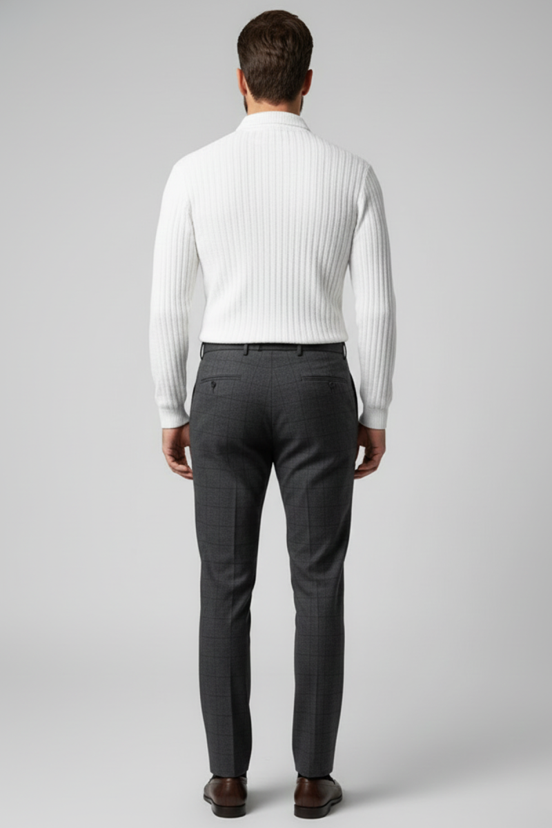 Polo Yaka Kabartma Çizgili Erkek Sweatshirt