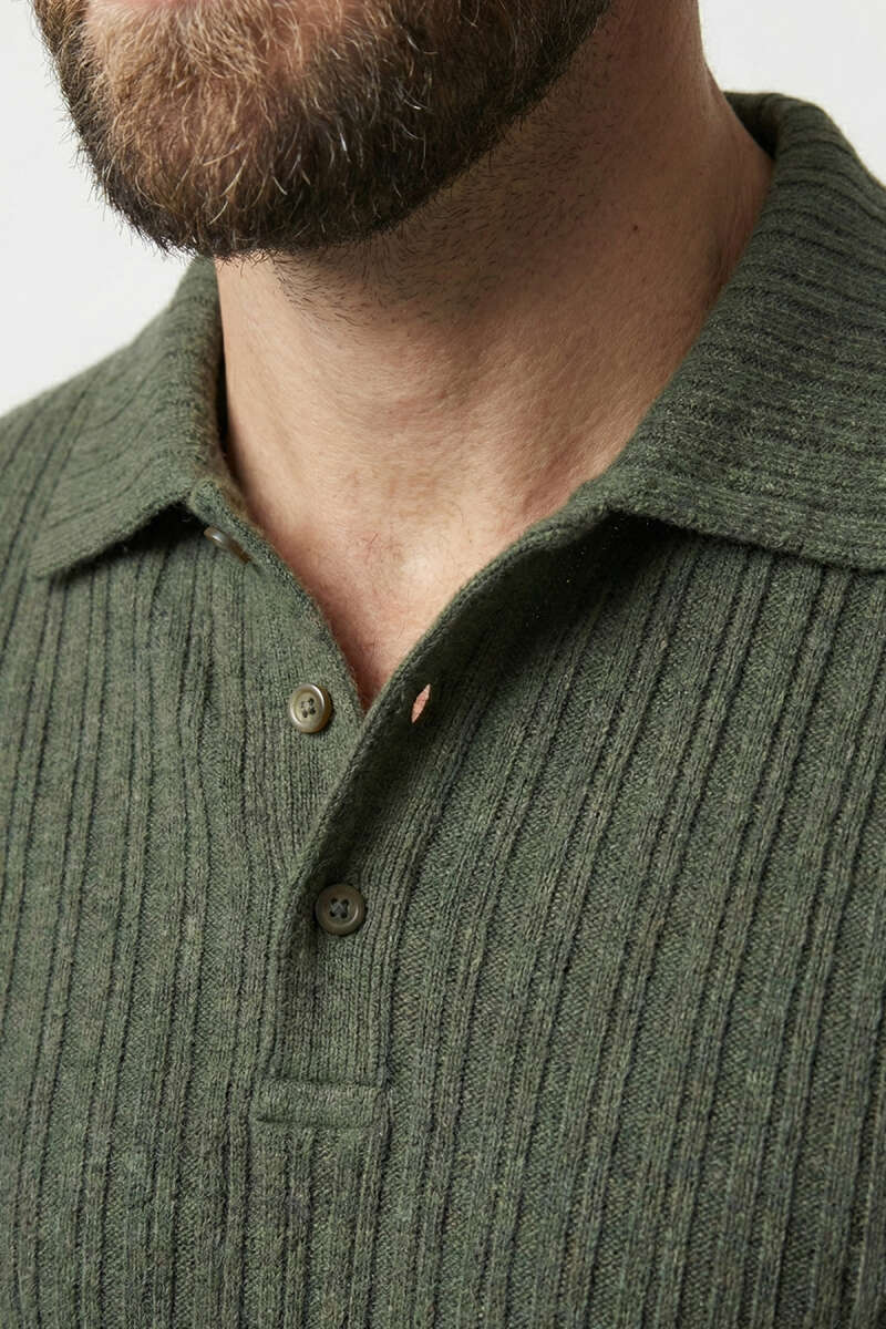 Polo Yaka Kabartma Çizgili Erkek Sweatshirt