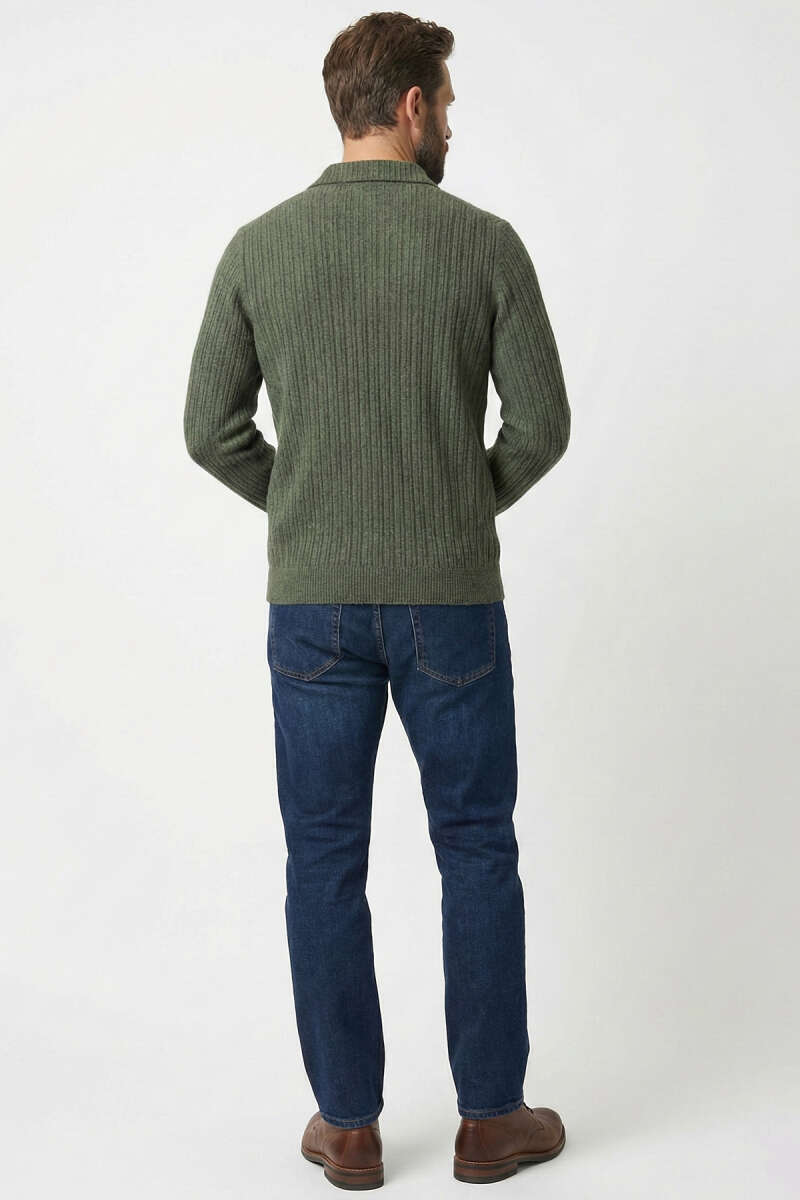 Polo Yaka Kabartma Çizgili Erkek Sweatshirt