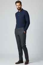 Polo Yaka Kabartma Çizgili Erkek Sweatshirt