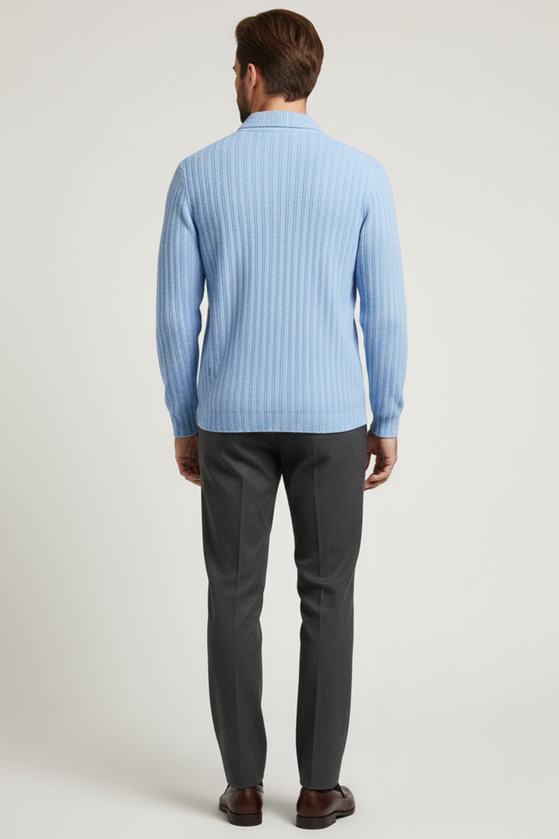 Polo Yaka Kabartma Çizgili Erkek Sweatshirt